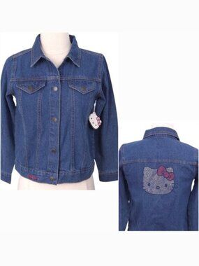 Hello Kitty Rhinestone Studded Denim Jean Jacket-‎ Children's Girl's 12